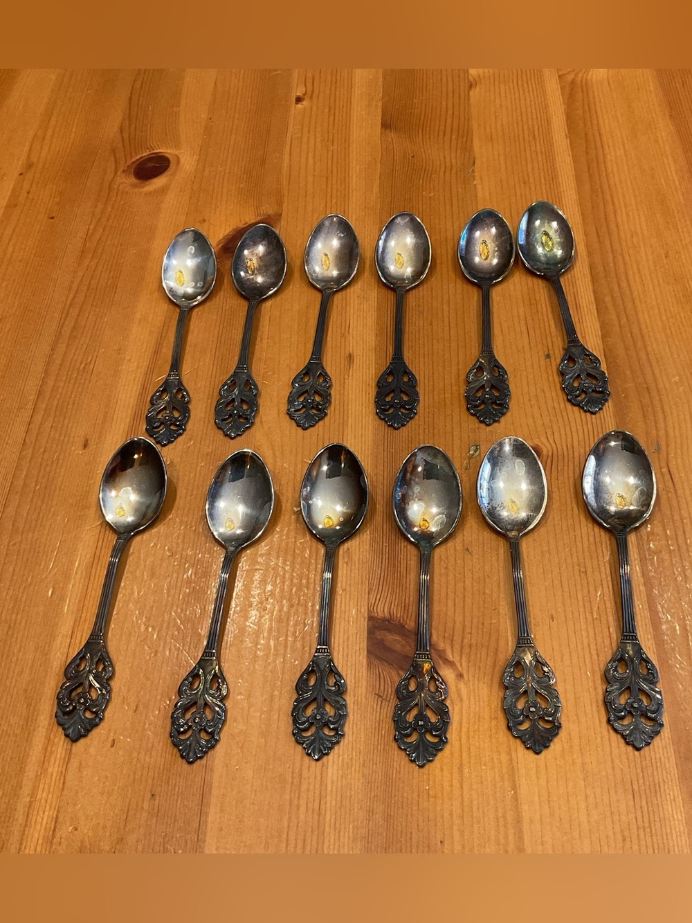 VINTAGE VIKING ROSE DEMITASSE SPOONS MADE IN SWEDEN LOT OF 12 SILVERPLATE